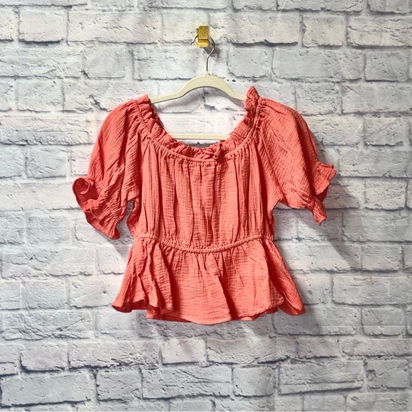 BiBi Tops - Elegant Coral Ruffled Blouse